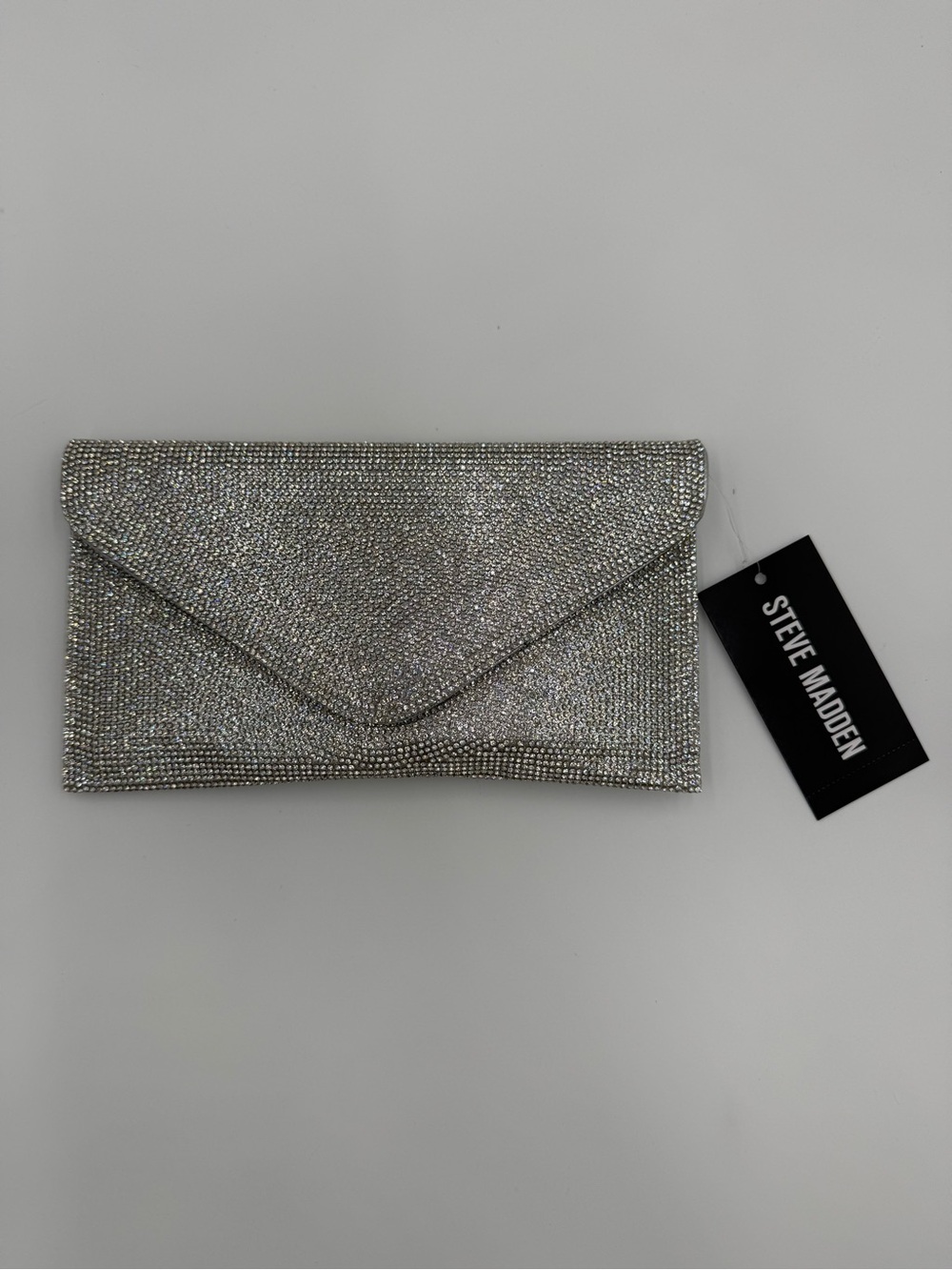 Steve Madden Silver Rhinestone Envelope Clutch Bag NWT